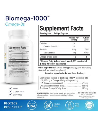 Biotics Research B12-2000 y Biomega-1000 Omega-3 60 Pastillas