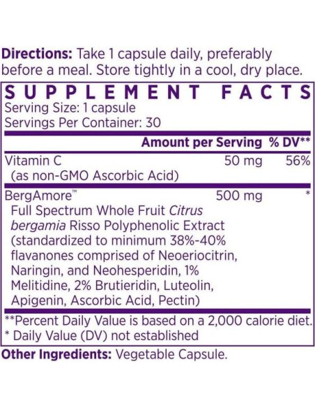 Suplemento de Bergamota 500mg Naomi para Salud Cardiaca