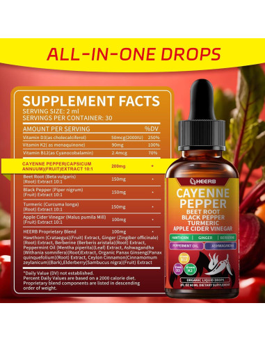 Gotas de Pimienta de Cayena HEERB 60ml - Suplemento Vegano