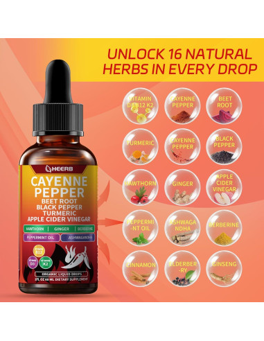 Gotas de Pimienta de Cayena HEERB 60ml - Suplemento Vegano