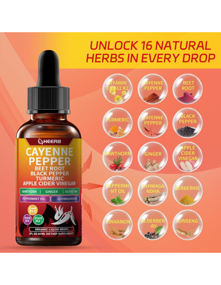 Gotas de Pimienta de Cayena HEERB 60ml - Suplemento Vegano