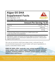 Aceite de Algas DHA Omega-3 Ascent Nutrition 60ml Vegano 2