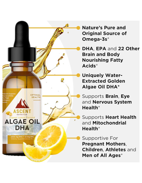 Aceite de Algas DHA Omega-3 Ascent Nutrition 60ml Vegano