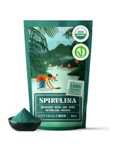 Polvo de Espirulina Orgánica NaturaleBio 227 g - Vegano y Puro