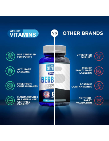 Suplemento de Berberina HCL Nos Gustan las Vitaminas 1200mg - 60 Cápsulas Vegetarianas