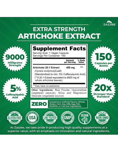 Extracto de Hoja de Alcachofa y Diente de León Zazzee 60 cápsulas