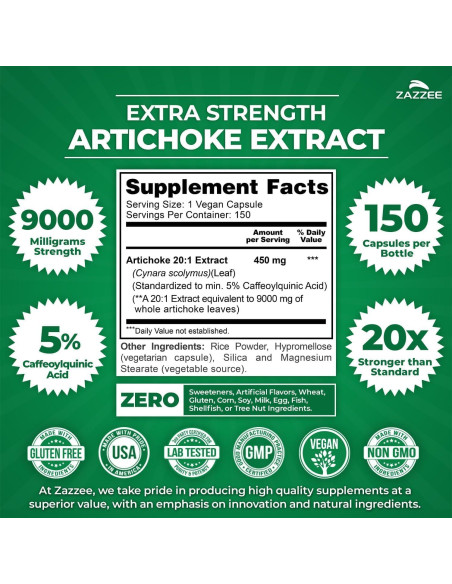 Extracto de Hoja de Alcachofa y Diente de León Zazzee 60 cápsulas