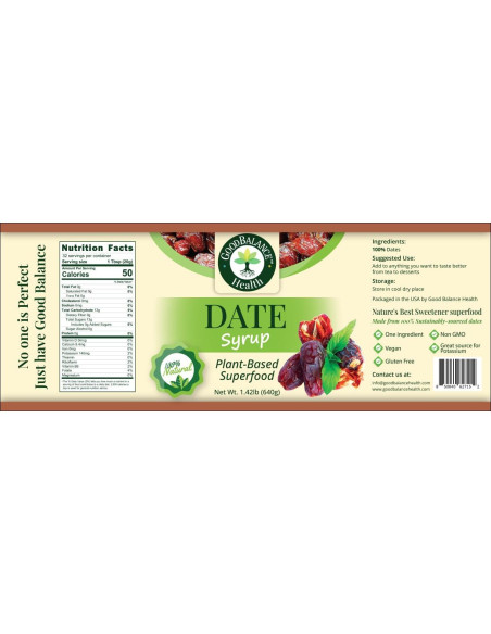 Jarabe de Dátil Orgánico Good Balance Health 636 ml - Sustituto de Azúcar