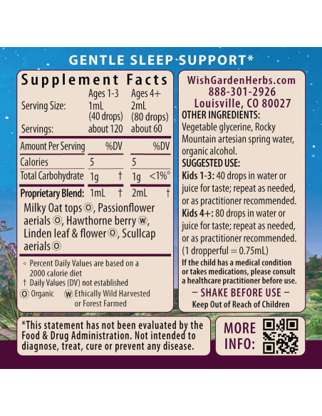 Tintura Herbal Natural WishGarden Sueño Niños 118ml Sin Melatonina