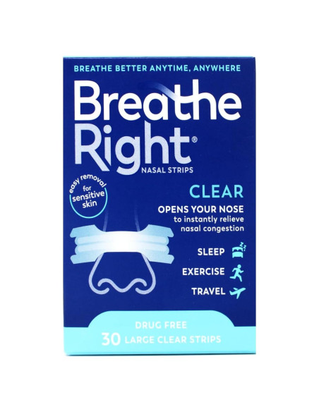 Tiras Nasales Breathe Right 30 Unidades Sin Medicamentos