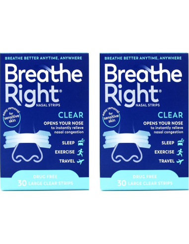 Tiras Nasales Breathe Right 30 Unidades Sin Medicamentos