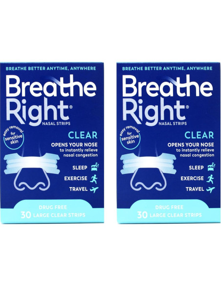 Tiras Nasales Breathe Right 30 Unidades Sin Medicamentos