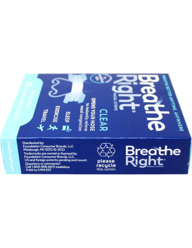 Tiras Nasales Breathe Right 30 Unidades Sin Medicamentos