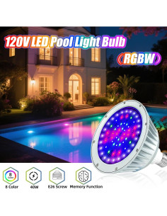 Bombilla LED de Piscina Yusosaif 120V 40W RGBW a Prueba de Agua 2