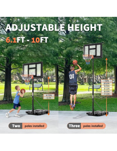 Aro de Baloncesto Portátil DUMOS 6.1-10FT Ajustable Negro 2