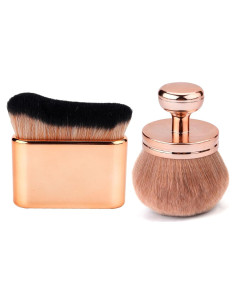 2 Brochas de Maquillaje Ovaladas y Planas PEUTIER Oro Rosa