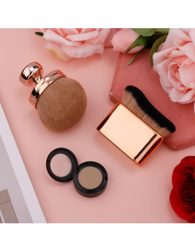 2 Brochas de Maquillaje Ovaladas y Planas PEUTIER Oro Rosa