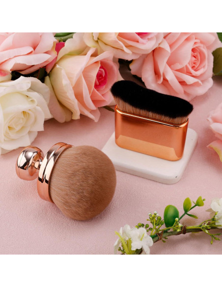 2 Brochas de Maquillaje Ovaladas y Planas PEUTIER Oro Rosa