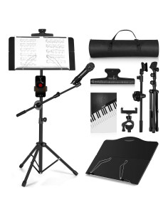 Atril de Música Plegable Vangoa con Soporte de Micrófono y Teléfono