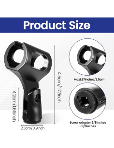 4 Clips de Micrófono Universal Ajustables ABS Negro 3/8" 2