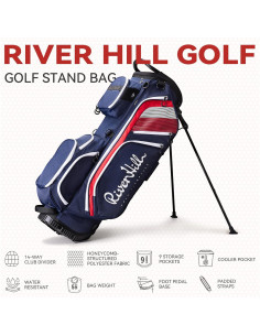 Bolsa de Golf River Hill de 14 Vías con 9 Bolsillos y Correas Acolchadas 2
