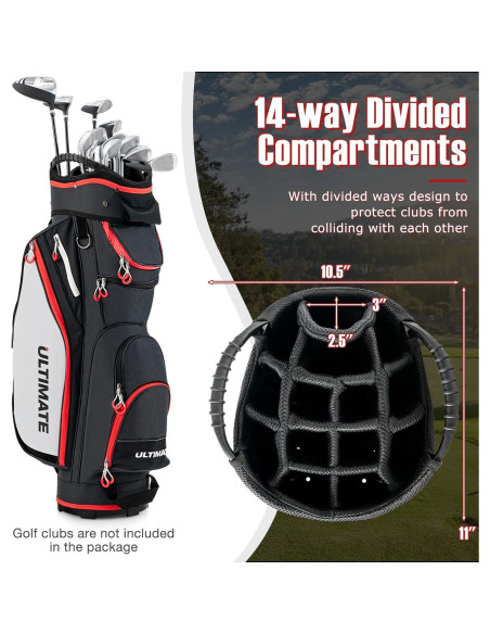 Bolsa de Golf GYMAX con 14 Divisiones y Capucha Impermeable