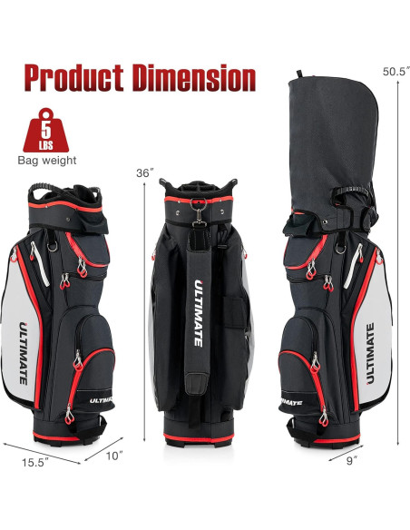Bolsa de Golf GYMAX con 14 Divisiones y Capucha Impermeable