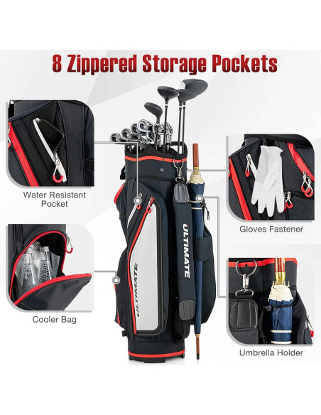 Bolsa de Golf GYMAX con 14 Divisiones y Capucha Impermeable