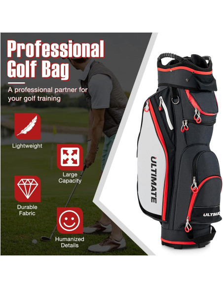 Bolsa de Golf GYMAX con 14 Divisiones y Capucha Impermeable