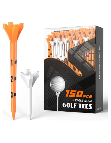 Tees de Golf EAGLE WORK 150 Piezas, Baja Fricción, Naranja y Blanco