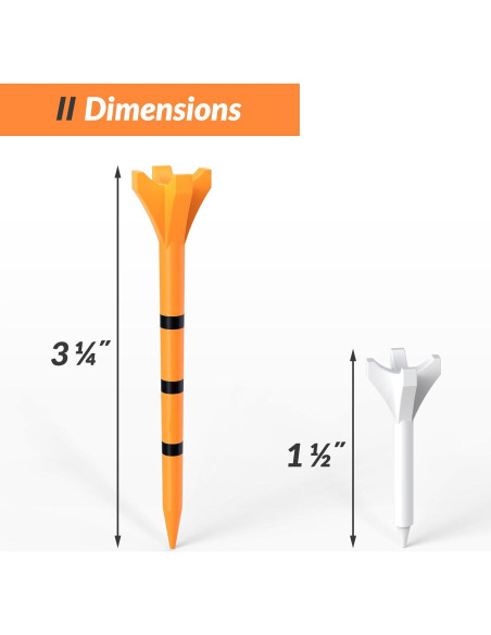 Tees de Golf EAGLE WORK 150 Piezas, Baja Fricción, Naranja y Blanco