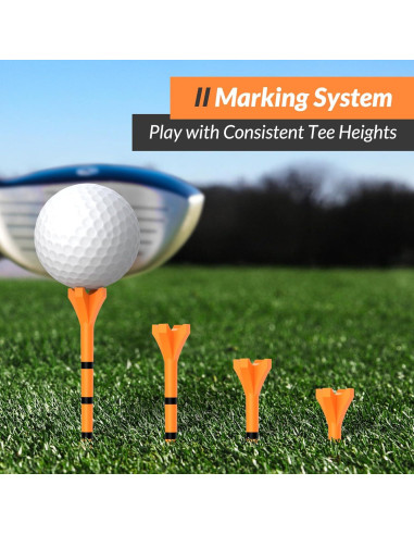 Tees de Golf EAGLE WORK 150 Piezas, Baja Fricción, Naranja y Blanco