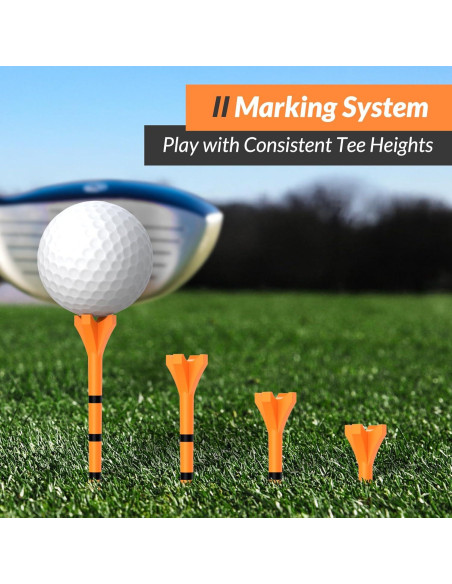 Tees de Golf EAGLE WORK 150 Piezas, Baja Fricción, Naranja y Blanco