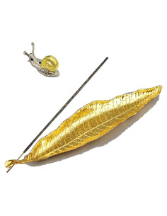 Soporte de Incienso AMASSIVEROCK Dorado Ovalado con Recogedor