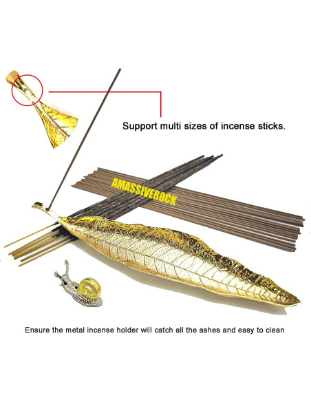 Soporte de Incienso AMASSIVEROCK Dorado Ovalado con Recogedor