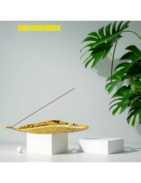 Soporte de Incienso AMASSIVEROCK Dorado Ovalado con Recogedor