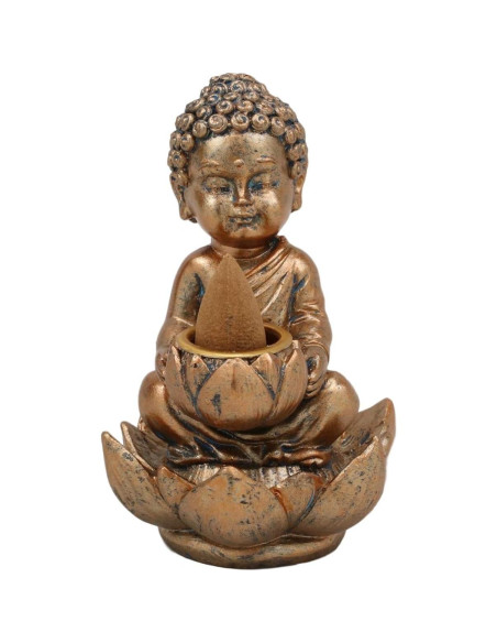 Estatua Buda Jizo Bebé con Flor de Loto y Quemador Incienso 10.8 cm
