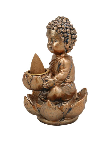 Estatua Buda Jizo Bebé con Flor de Loto y Quemador Incienso 10.8 cm