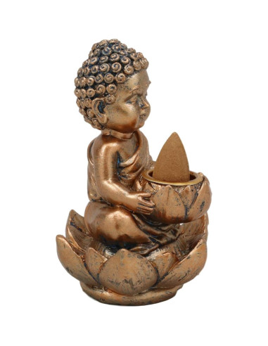 Estatua Buda Jizo Bebé con Flor de Loto y Quemador Incienso 10.8 cm