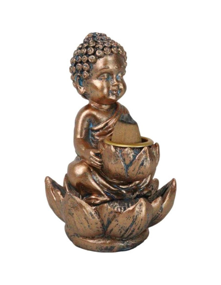 Estatua Buda Jizo Bebé con Flor de Loto y Quemador Incienso 10.8 cm