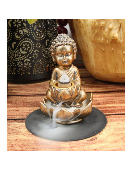 Estatua Buda Jizo Bebé con Flor de Loto y Quemador Incienso 10.8 cm