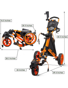 Carro de Golf Plegable FLAGTAG FG05 Naranja 3 Ruedas 7.69 kg 2