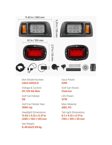 Kit de Luces LED VEVOR para Carro de Golf Club Car DS 1993+