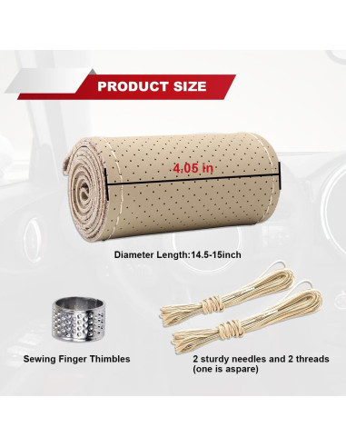 Cubierta de Volante de Cuero Genuino ZIMISI 38 cm Beige