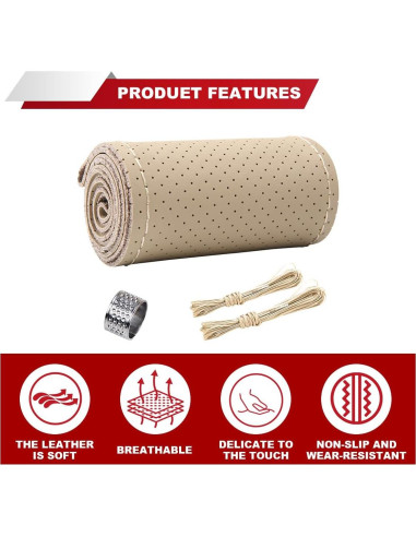 Cubierta de Volante de Cuero Genuino ZIMISI 38 cm Beige