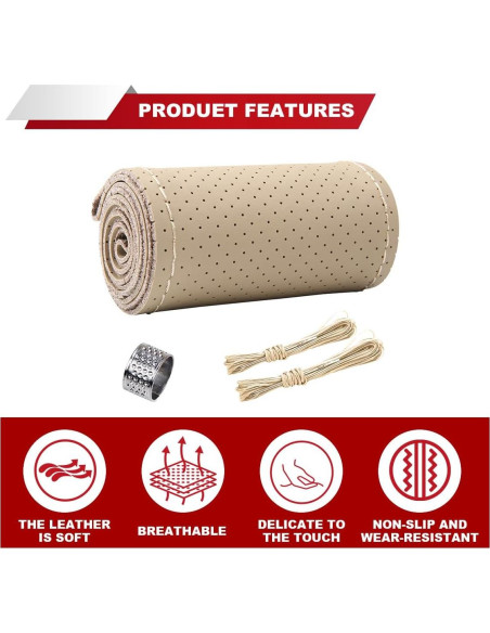 Cubierta de Volante de Cuero Genuino ZIMISI 38 cm Beige