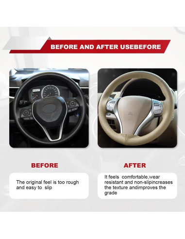 Cubierta de Volante de Cuero Genuino ZIMISI 38 cm Beige