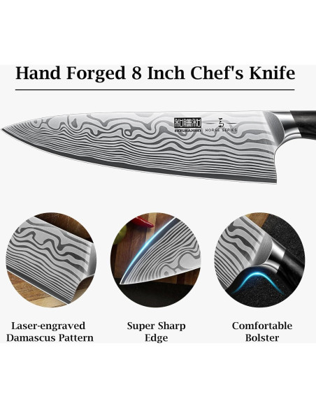 Cuchillo de Chef 20 cm HOSHANHO Acero Carbono & Bloque Magnético 35.56x25.4 cm