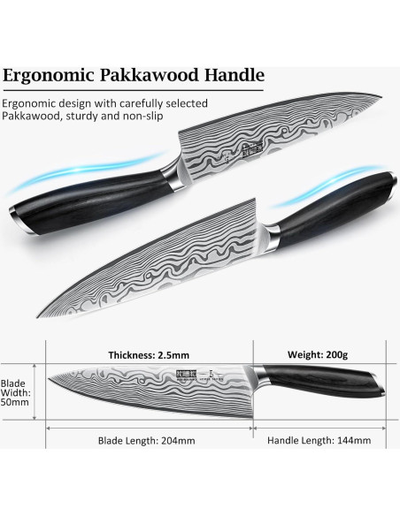 Cuchillo de Chef 20 cm HOSHANHO Acero Carbono & Bloque Magnético 35.56x25.4 cm