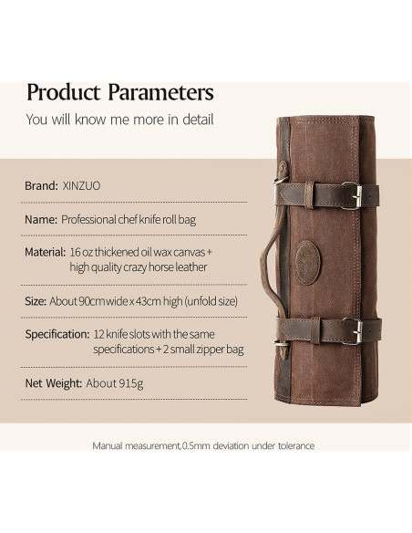Bolsa de Cuchillos XINZUO - Lona Encerada 90x43 cm - Marrón